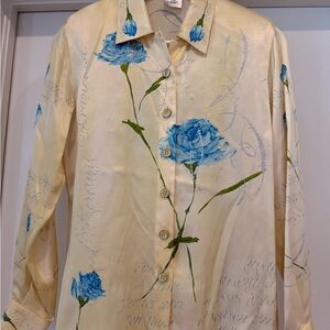 Escada Cream and Blue Floral Women's Blouse